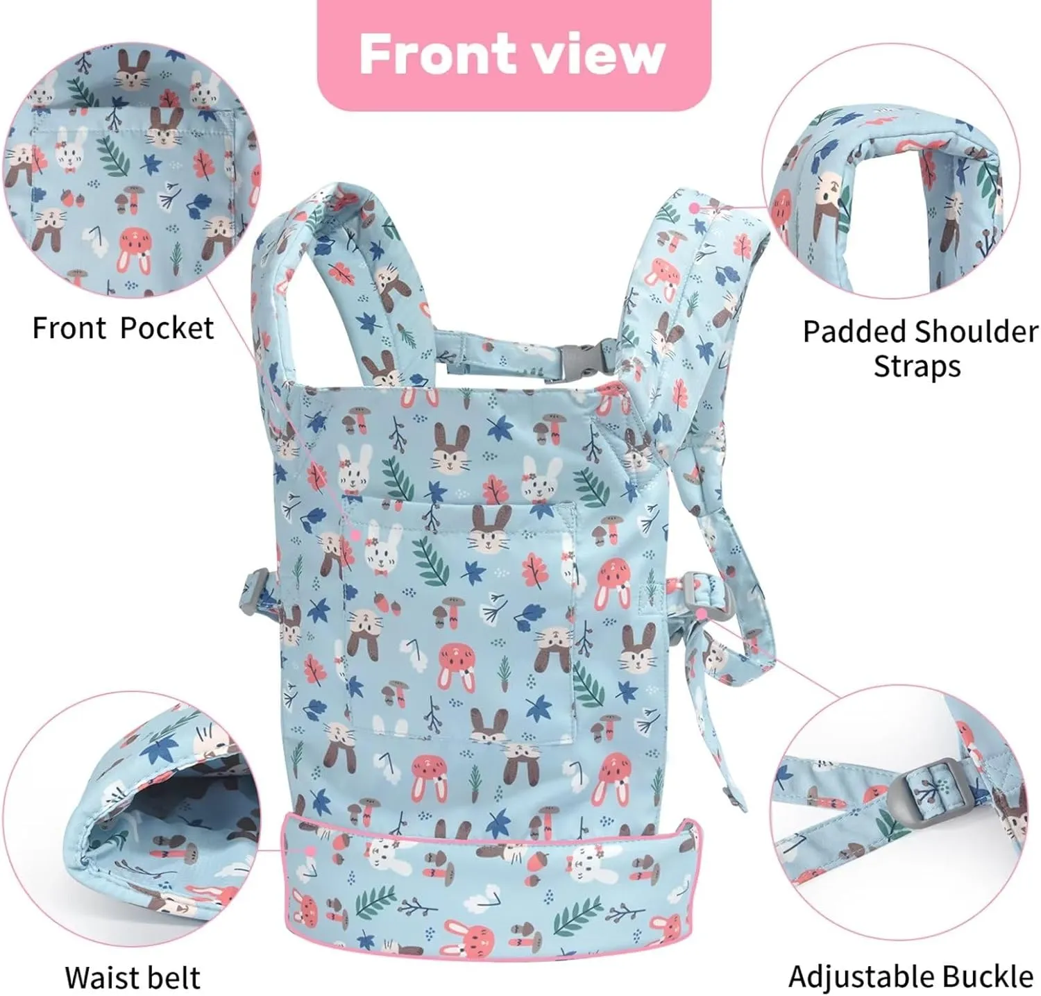 Baby doll carrier for baby girl Premiums soft straps and skin-friendly webbing stuffed animal carrier for kids and toddler facing in facing out and backpack 18 inch doll little flowers design