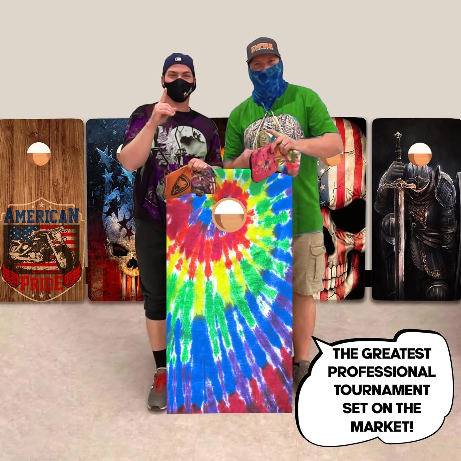 BackYardGamesUSA Pro Cornhole Boards Set | Made in USA | 3/4 Baltic Birch | No Bounce | Triple Thick Legs | Two Brace & Handles, Tournament 2x4 Regulation Set with Score Tower & Cornhole Bags