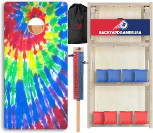 BackYardGamesUSA Pro Cornhole Boards Set | Made in USA | 3/4 Baltic Birch | No Bounce | Triple Thick Legs | Two Brace & Handles, Tournament 2x4 Regulation Set with Score Tower & Cornhole Bags