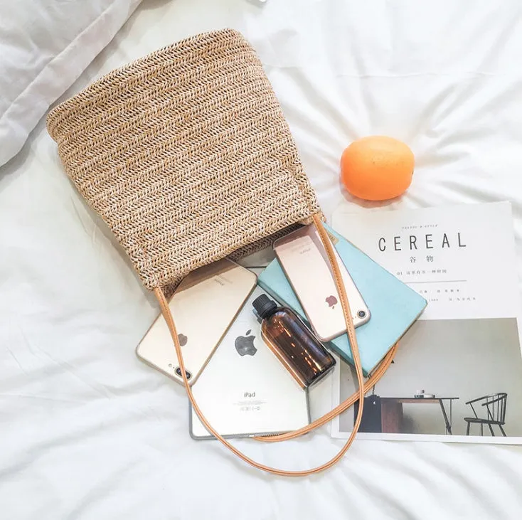 Bag straw woven fashion women shoulder tote handmade bag summer leisure ladies knitting handbag Feminine beach bags bolsos mujer