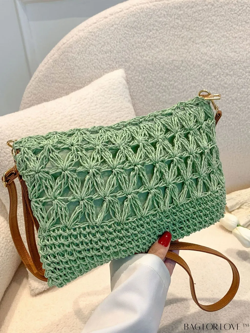 BagForLove - Vacation Style Straw Woven Shoulder Bag with Unique Hollow Out Design