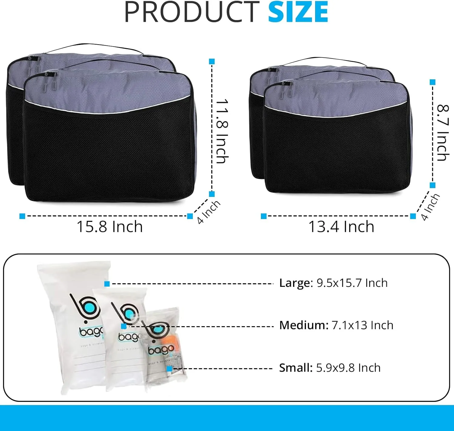 bago 7 Pcs Packing Cubes for Travel - 4 Travel Packing Cubes for Suitcases with 3 ZipLock Bags - Luggage Organizer Bags to Get Maximum Storage, Save Time & Effort to Pack (Gray)
