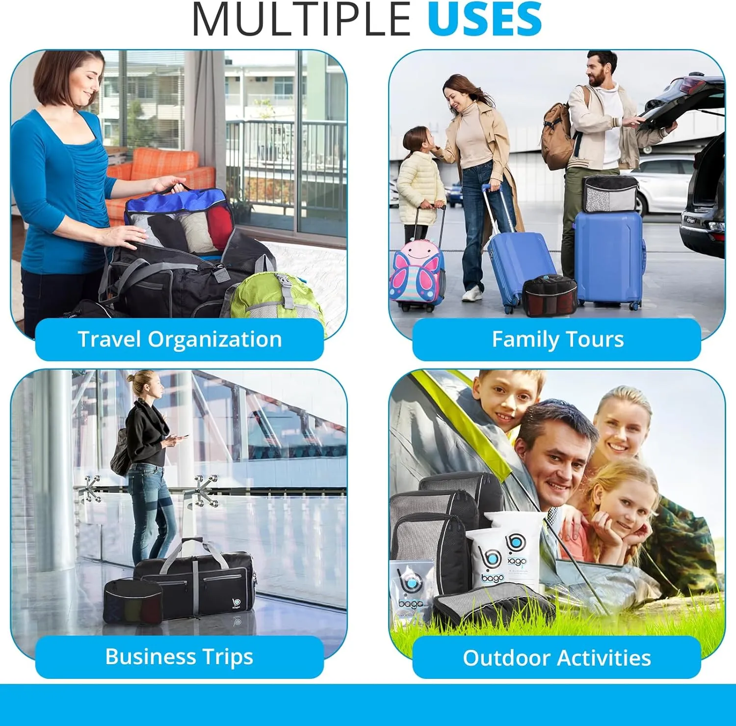 bago 7 Pcs Packing Cubes for Travel - 4 Travel Packing Cubes for Suitcases with 3 ZipLock Bags - Luggage Organizer Bags to Get Maximum Storage, Save Time & Effort to Pack (Gray)