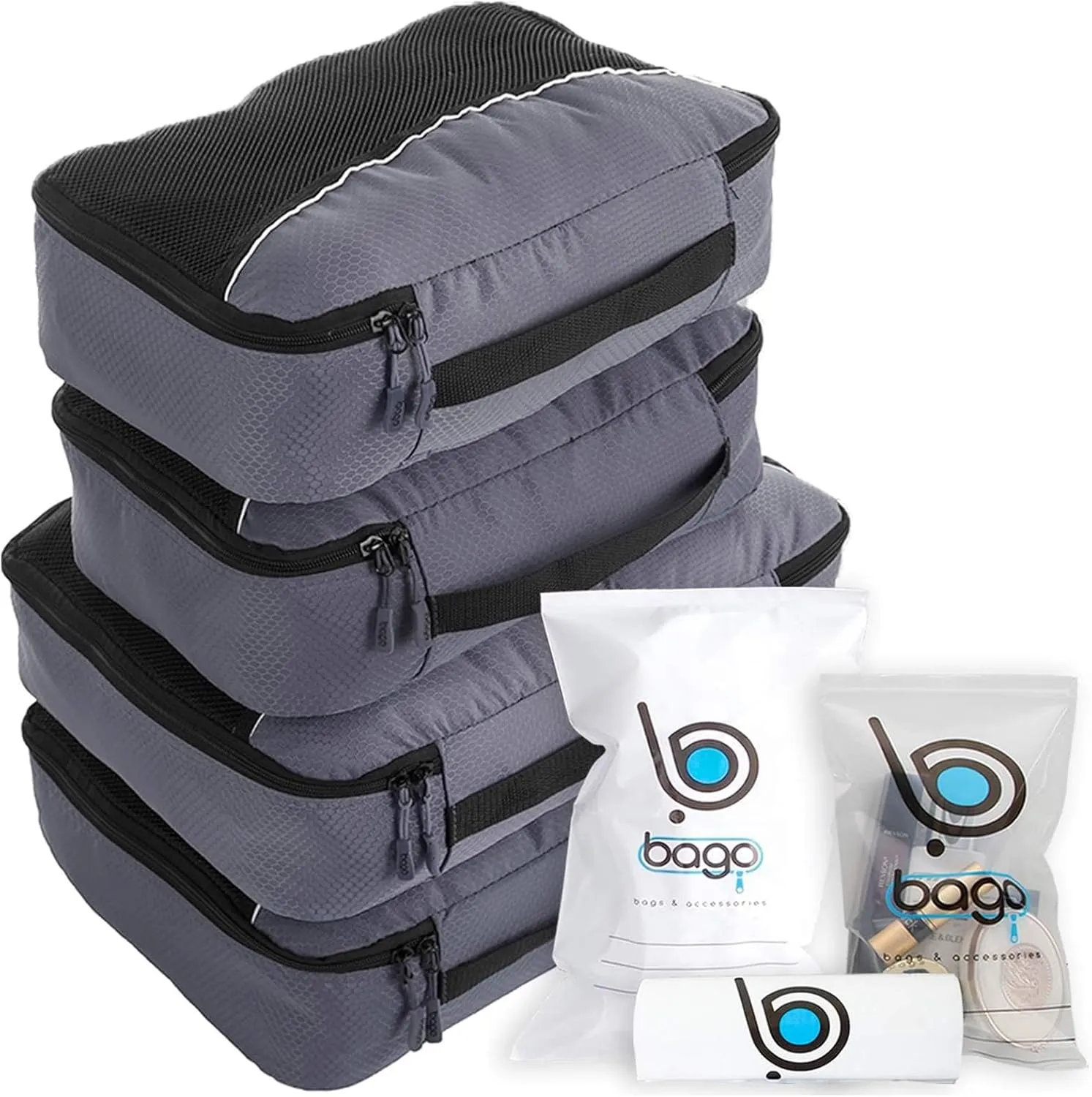 bago 7 Pcs Packing Cubes for Travel - 4 Travel Packing Cubes for Suitcases with 3 ZipLock Bags - Luggage Organizer Bags to Get Maximum Storage, Save Time & Effort to Pack (Gray)