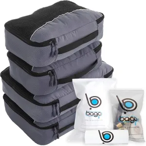 bago 7 Pcs Packing Cubes for Travel - 4 Travel Packing Cubes for Suitcases with 3 ZipLock Bags - Luggage Organizer Bags to Get Maximum Storage, Save Time & Effort to Pack (Gray)