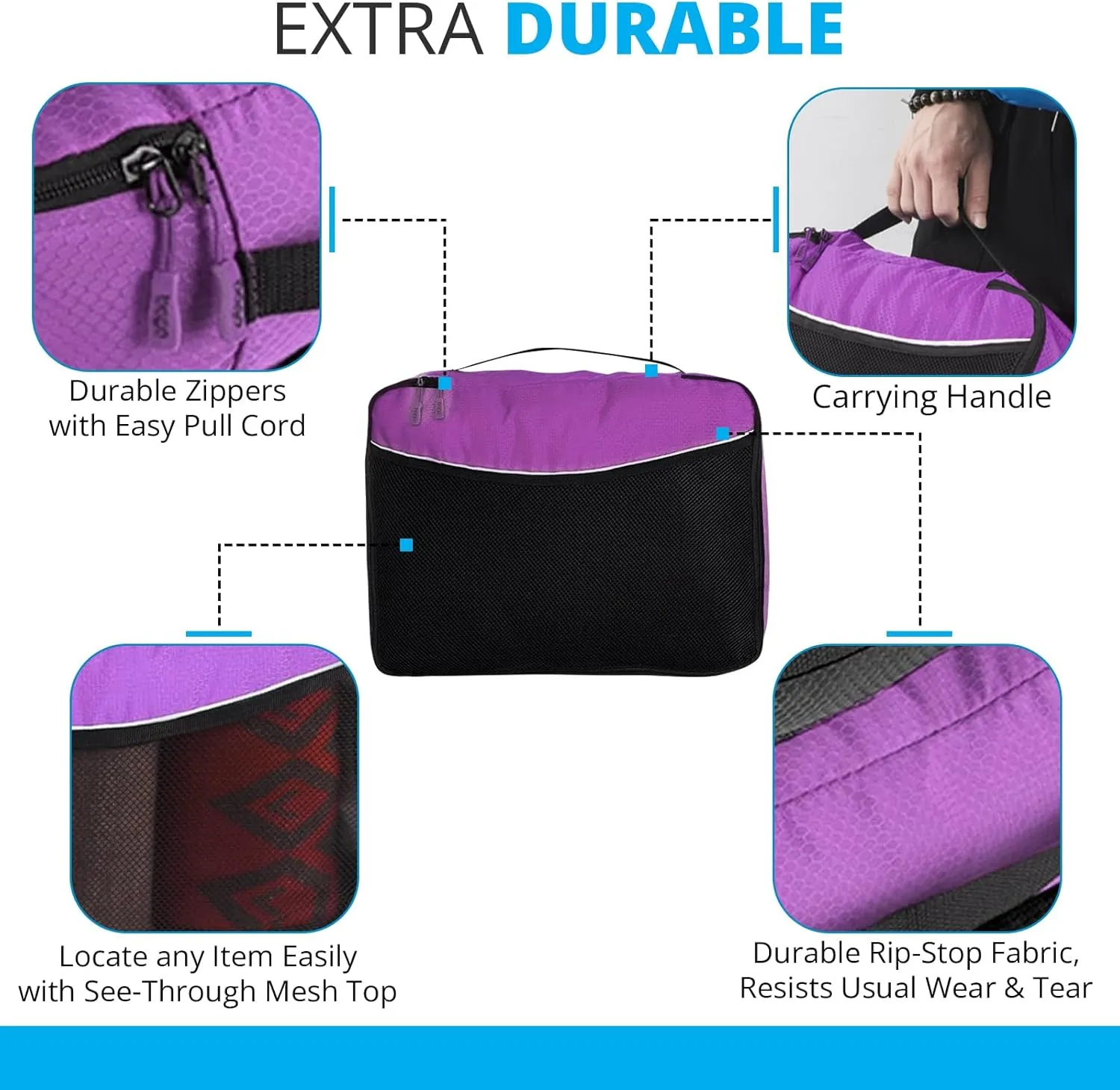 bago 8 Pcs Packing Cubes for Suitcases - 5 Travel Cubes with 3 ZipLock Bags - Luggage Organizer Bags to Get Maximum Storage, Save Time & Effort to Pack - Happy Traveling (Purple)