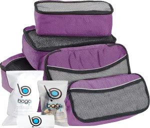 bago 8 Pcs Packing Cubes for Suitcases - 5 Travel Cubes with 3 ZipLock Bags - Luggage Organizer Bags to Get Maximum Storage, Save Time & Effort to Pack - Happy Traveling (Purple)