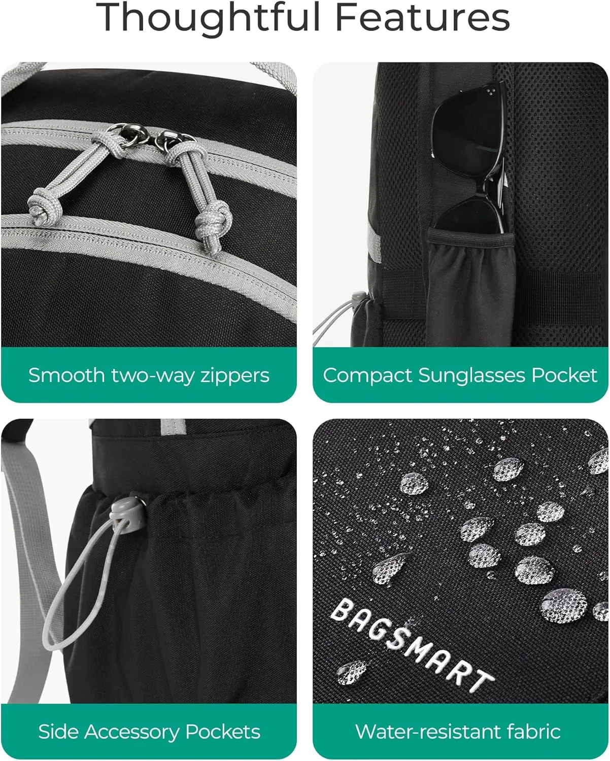 BAGSMART Travel Backpack for Women&Men,Lightweight 15.6" Casual Backpack for College,TSA Carry On Backpack for Airplanes,Water Resistant Personal Item Bag for Gym,Hiking,Work,Black