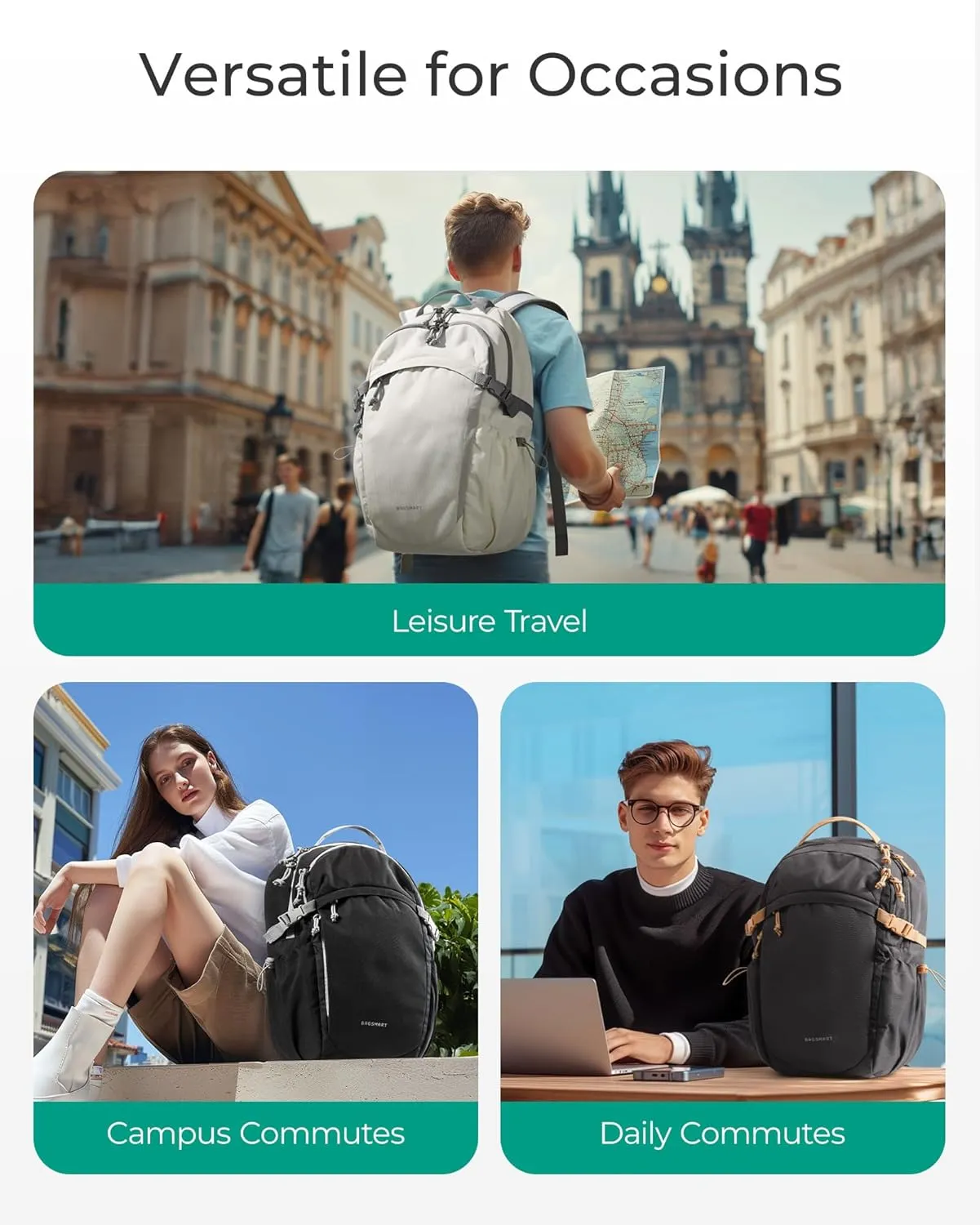 BAGSMART Travel Backpack for Women&Men,Lightweight 15.6" Casual Backpack for College,TSA Carry On Backpack for Airplanes,Water Resistant Personal Item Bag for Gym,Hiking,Work,Black