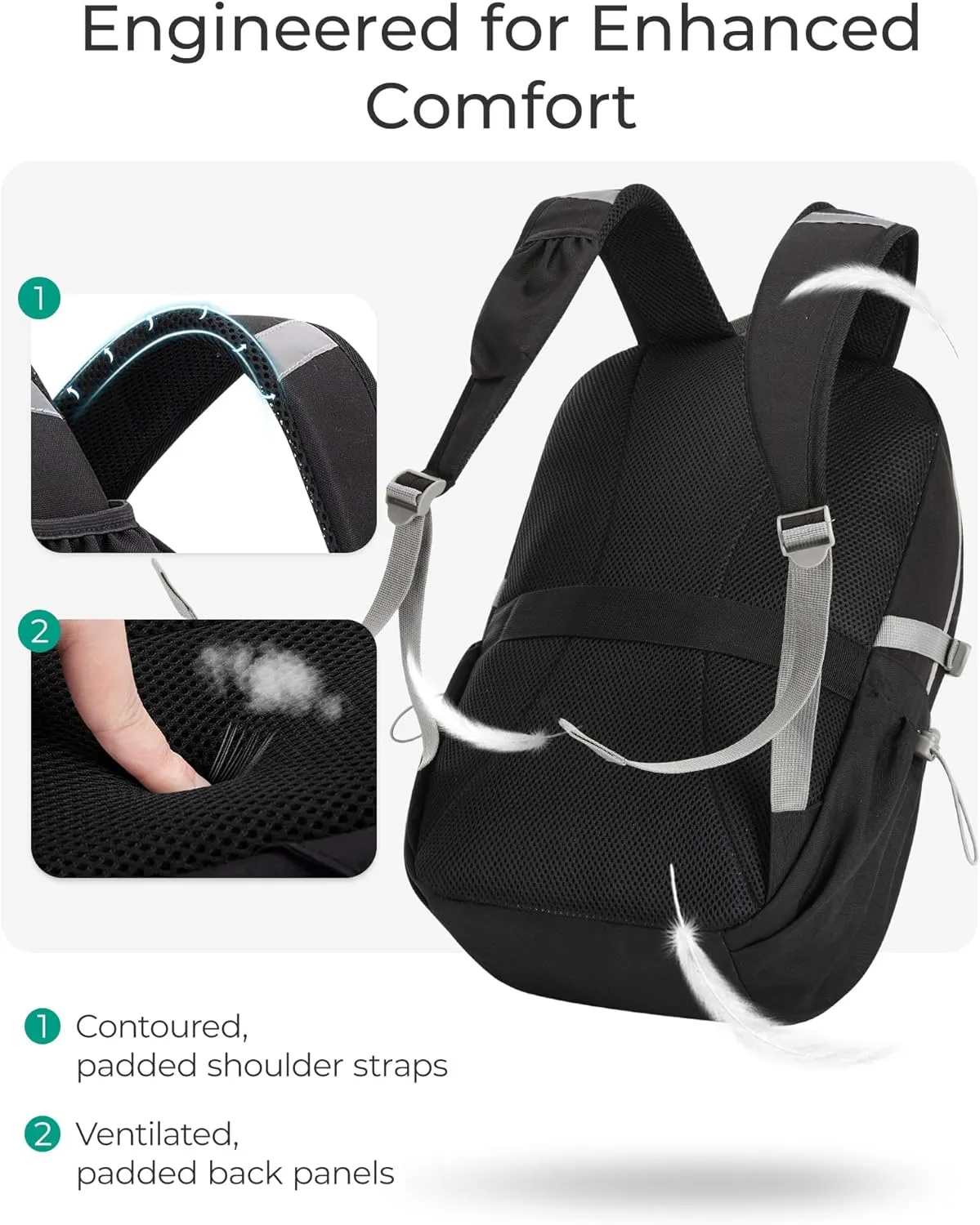 BAGSMART Travel Backpack for Women&Men,Lightweight 15.6" Casual Backpack for College,TSA Carry On Backpack for Airplanes,Water Resistant Personal Item Bag for Gym,Hiking,Work,Black