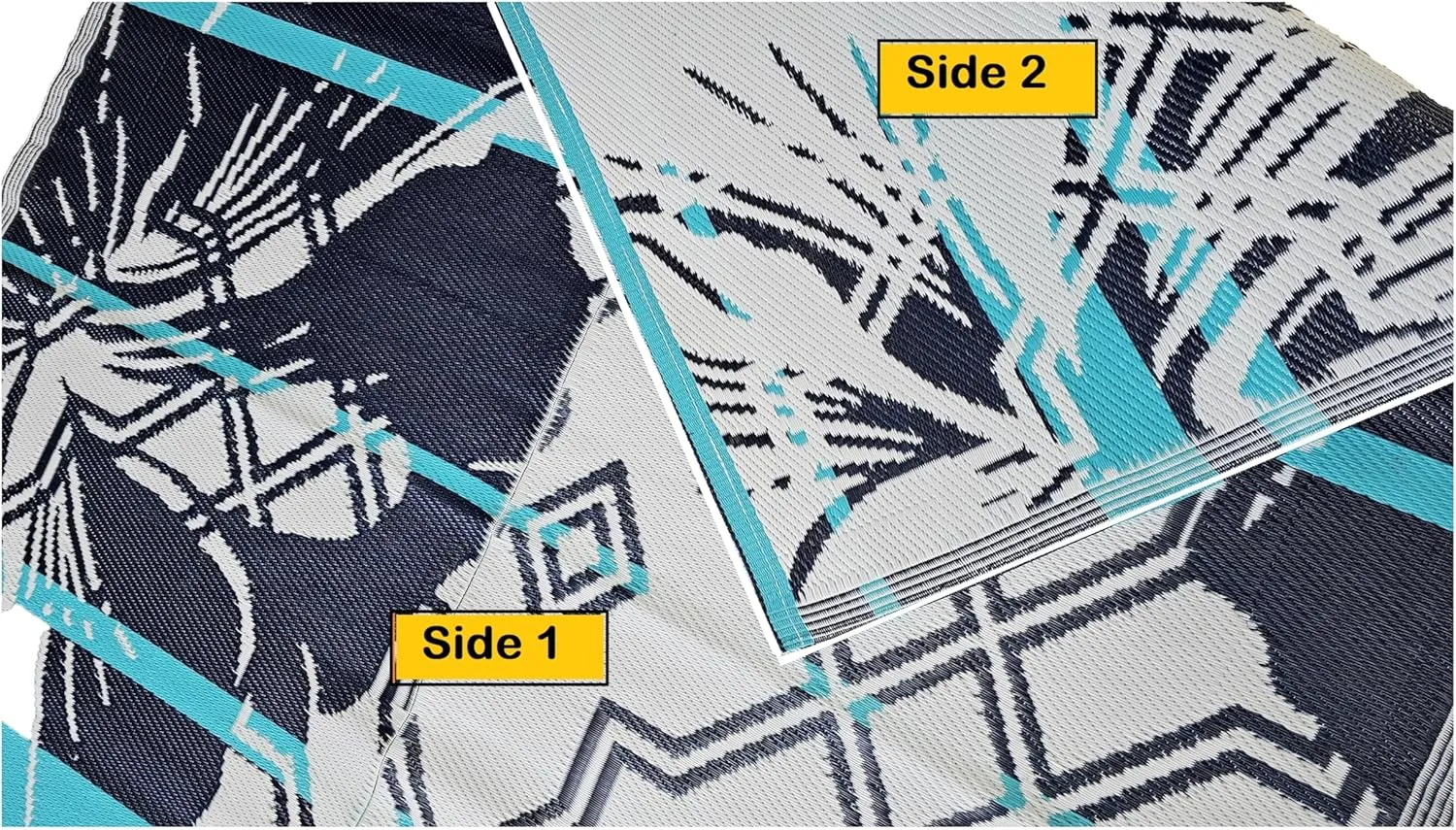 BalajeesUSA Outdoor Decor Patio Rugs – 6x9, Aqua Blue Waterproof Affordable Multipurpose Woven Plastic Straw All-Weather Waterproof Rug Reversible Camper mat Awning 7100