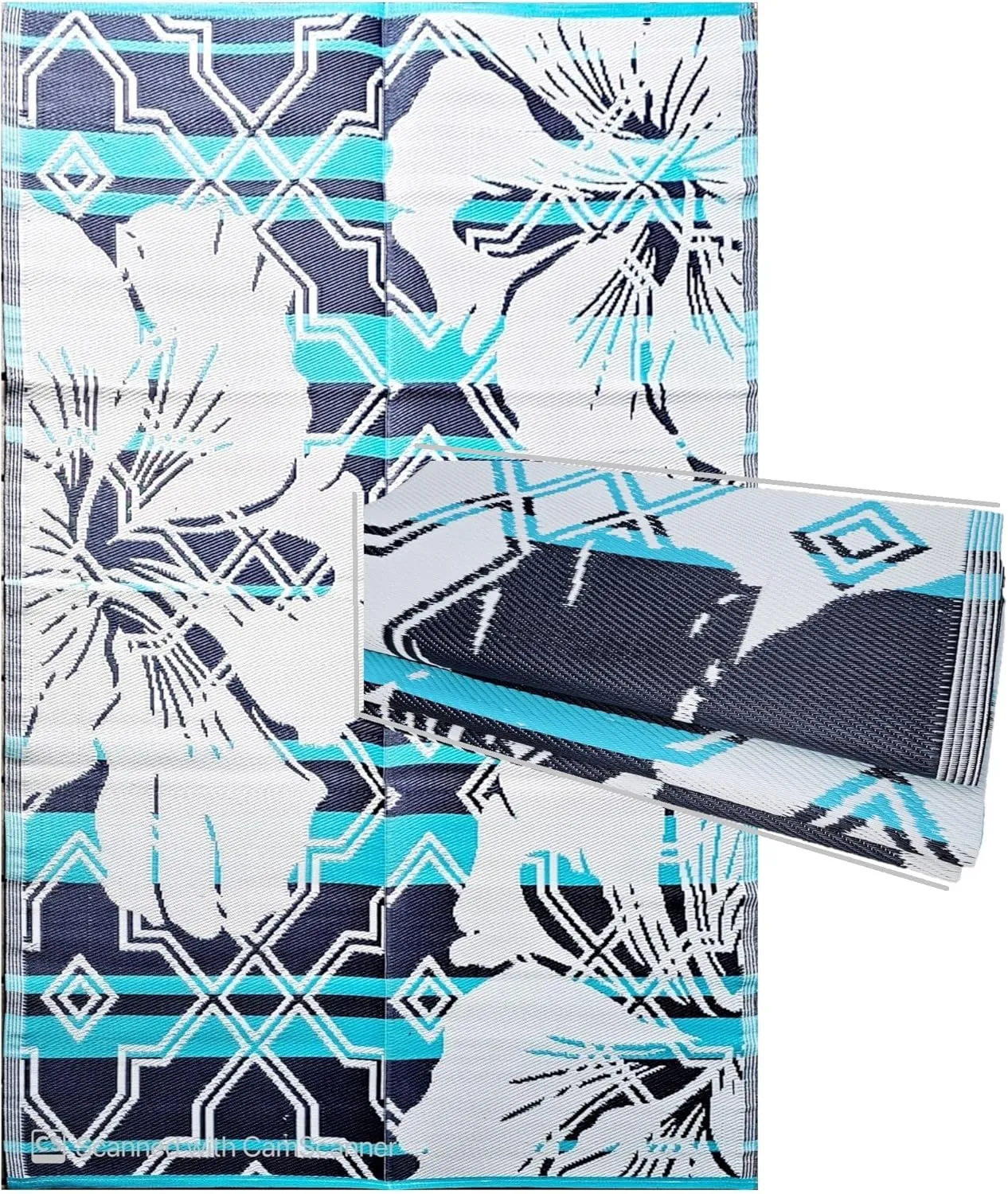 BalajeesUSA Outdoor Decor Patio Rugs – 6x9, Aqua Blue Waterproof Affordable Multipurpose Woven Plastic Straw All-Weather Waterproof Rug Reversible Camper mat Awning 7100