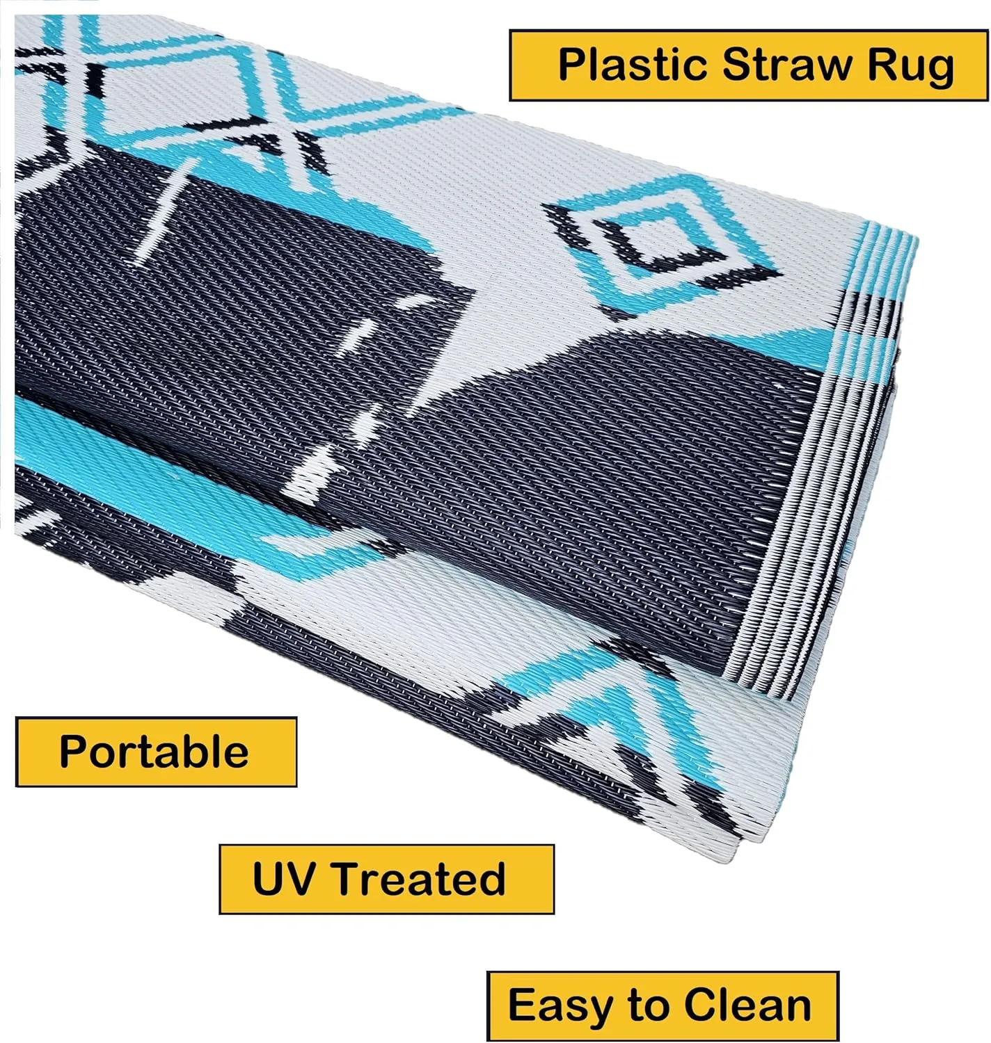 BalajeesUSA Outdoor Decor Patio Rugs – 6x9, Aqua Blue Waterproof Affordable Multipurpose Woven Plastic Straw All-Weather Waterproof Rug Reversible Camper mat Awning 7100