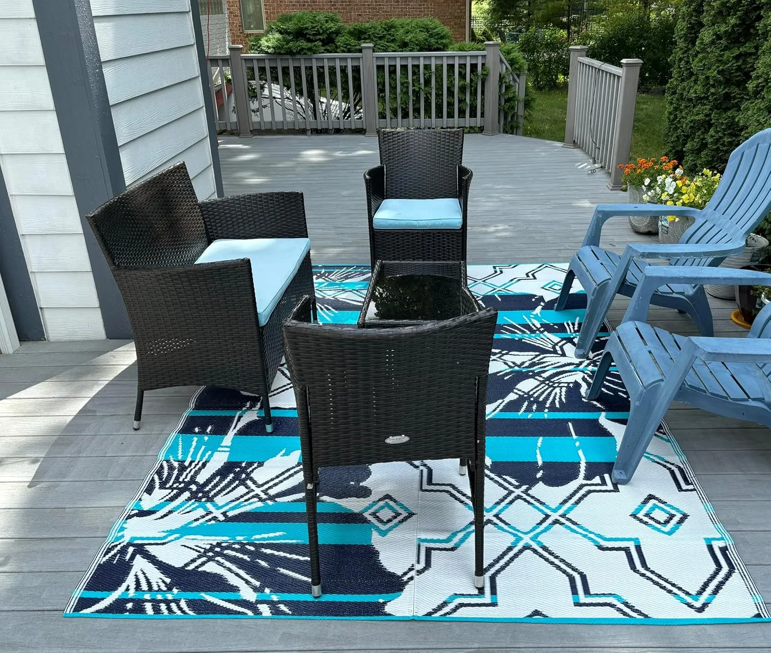 BalajeesUSA Outdoor Decor Patio Rugs – 6x9, Aqua Blue Waterproof Affordable Multipurpose Woven Plastic Straw All-Weather Waterproof Rug Reversible Camper mat Awning 7100