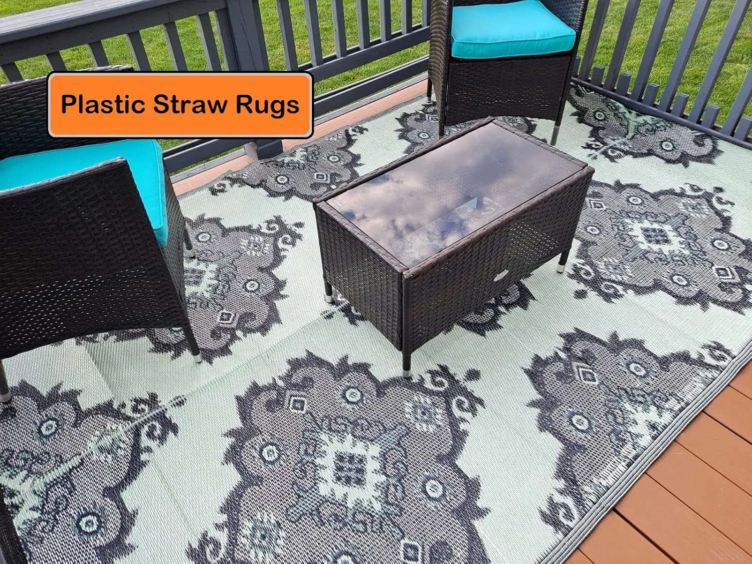 BalajeesUSA Recycled Outdoor Plastic Patio Rugs – 6x9, Grey, Green, Black, Premium and Affordable Multipurpose Woven Plastic Straw All-Weather and Waterproof, Reversible Camper Mats Outside