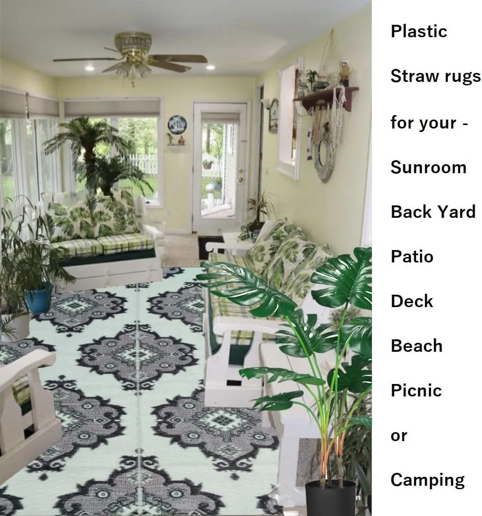 BalajeesUSA Recycled Outdoor Plastic Patio Rugs – 6x9, Grey, Green, Black, Premium and Affordable Multipurpose Woven Plastic Straw All-Weather and Waterproof, Reversible Camper Mats Outside