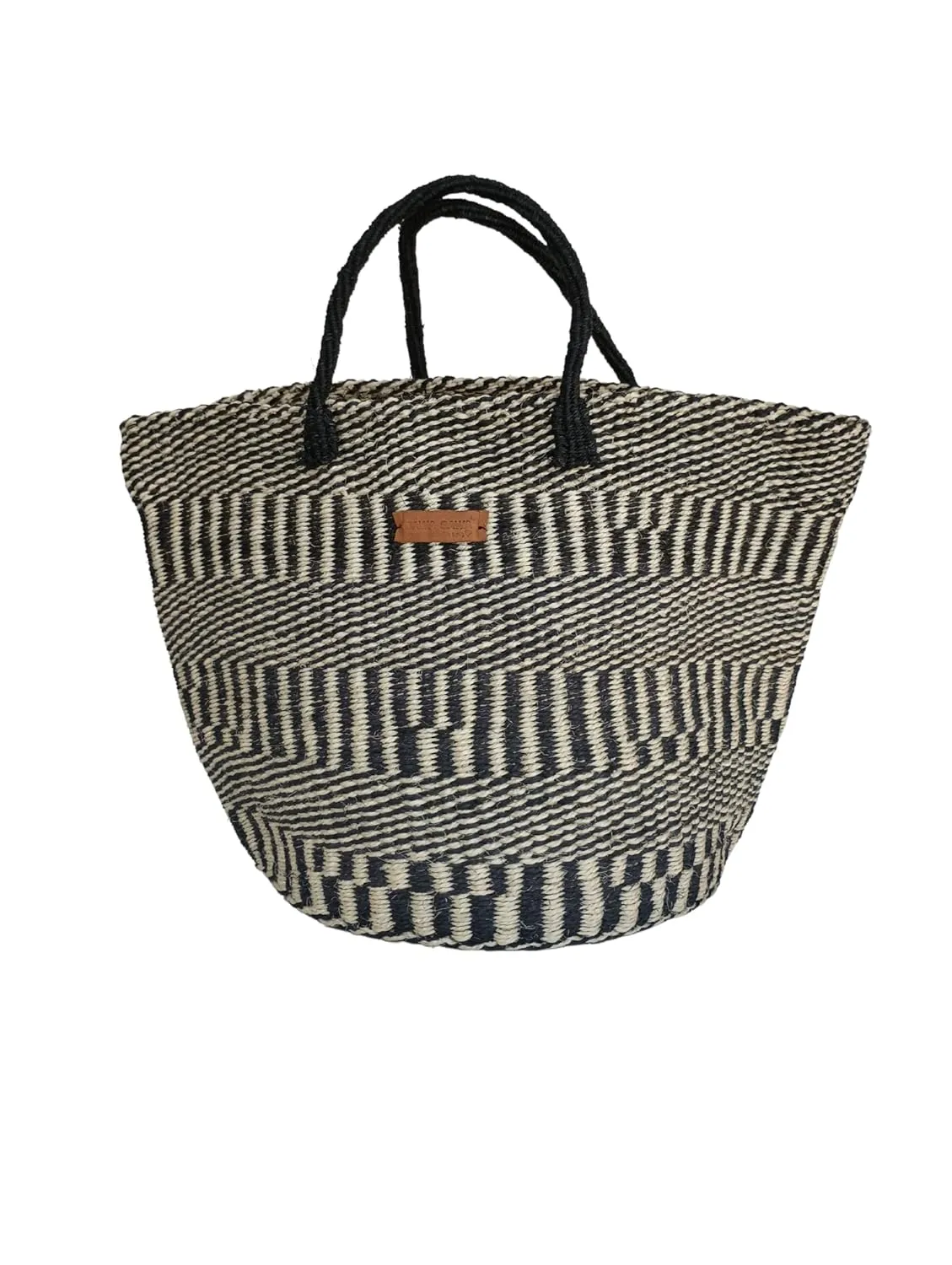 Balance Stripes Handmade Sisal Beach Market Sustainable Straw Basket Tote Bag, Lightweight Market Basket with Strap Handles, Large Straw Purse Suitable for Travel, Handmade Summer Beach Tote Handbag for Women
