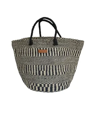 Balance Stripes Handmade Sisal Beach Market Sustainable Straw Basket Tote Bag, Lightweight Market Basket with Strap Handles, Large Straw Purse Suitable for Travel, Handmade Summer Beach Tote Handbag for Women
