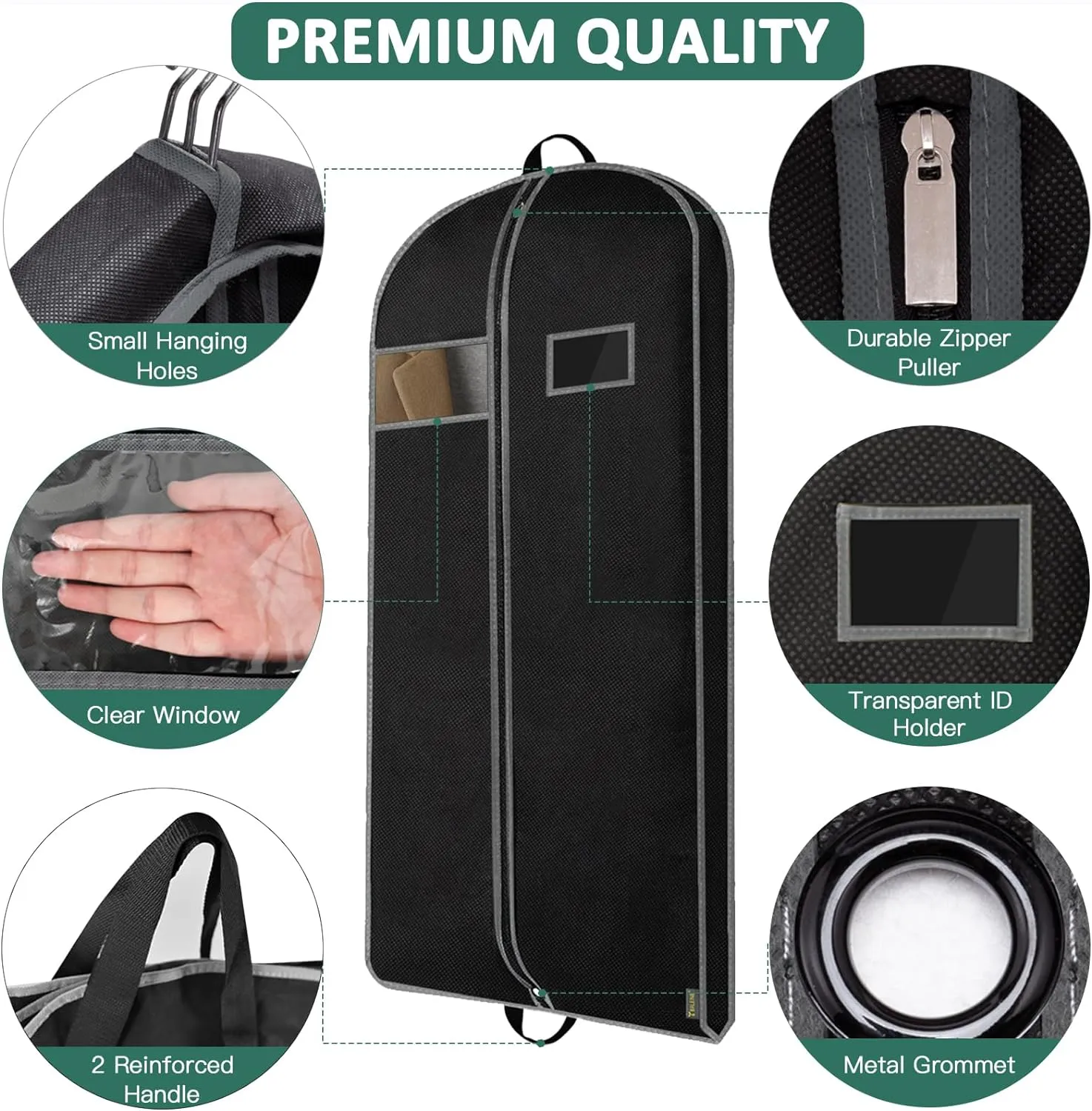 BALEINE 1PK Heavy Duty Garment Bag with Shoe Storage Travel Bag for Dresses, Suit, Coats Travel Essential (54", Black)