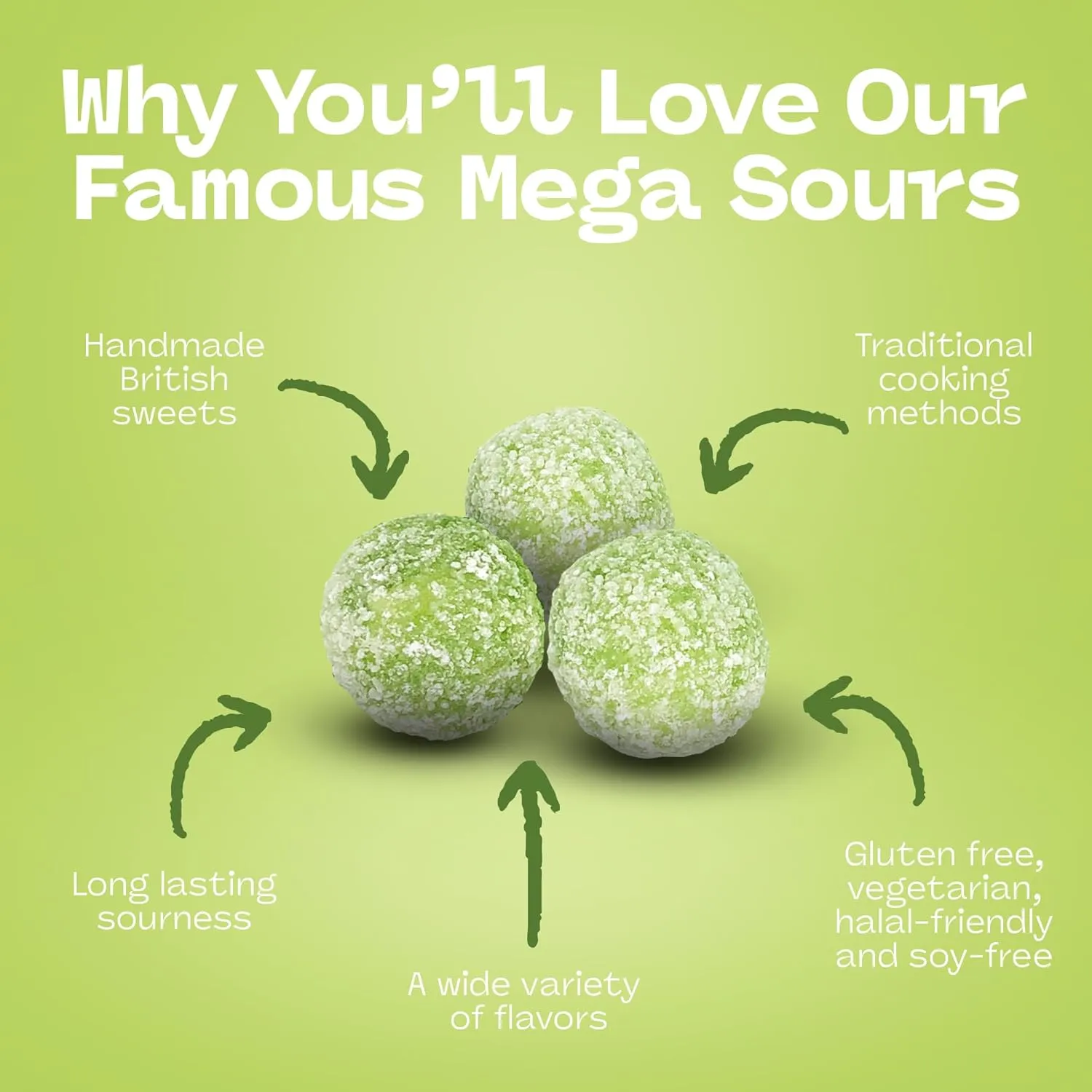 Barnetts - Mega Sour Candy Apple 454g - Trendy Sweet Bags - Traditionally Handmade Sweets - Sour Coating Lasts 20 Seconds - Candies for Party Bag, Gift Hamper, or Hamper Box