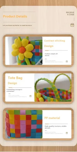 Beach bag, basket tote, 6 inch multi-color, suitable for hand ceremony, banquet, party, travel, camping, etc