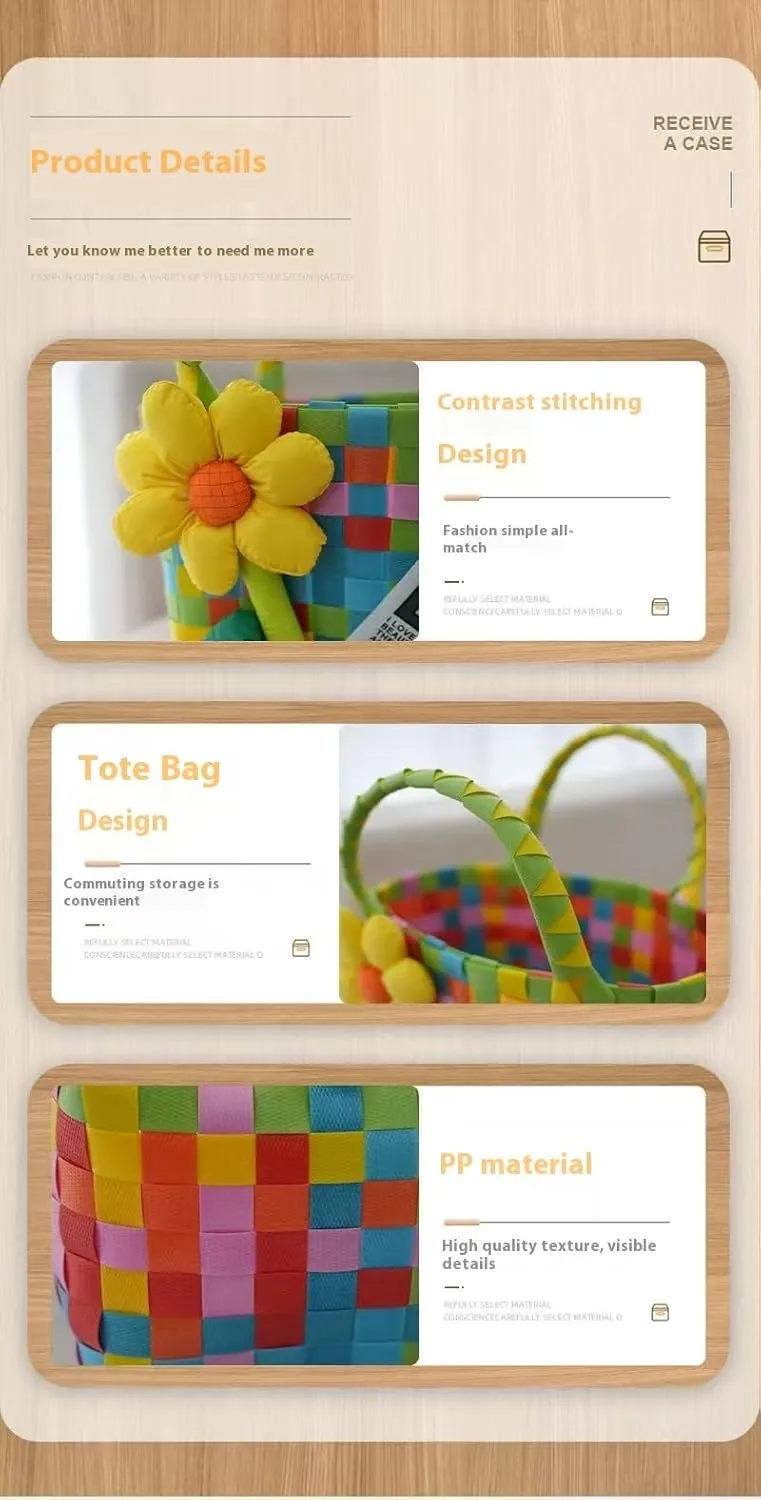 Beach bag, basket tote, 6 inch multi-color, suitable for hand ceremony, banquet, party, travel, camping, etc