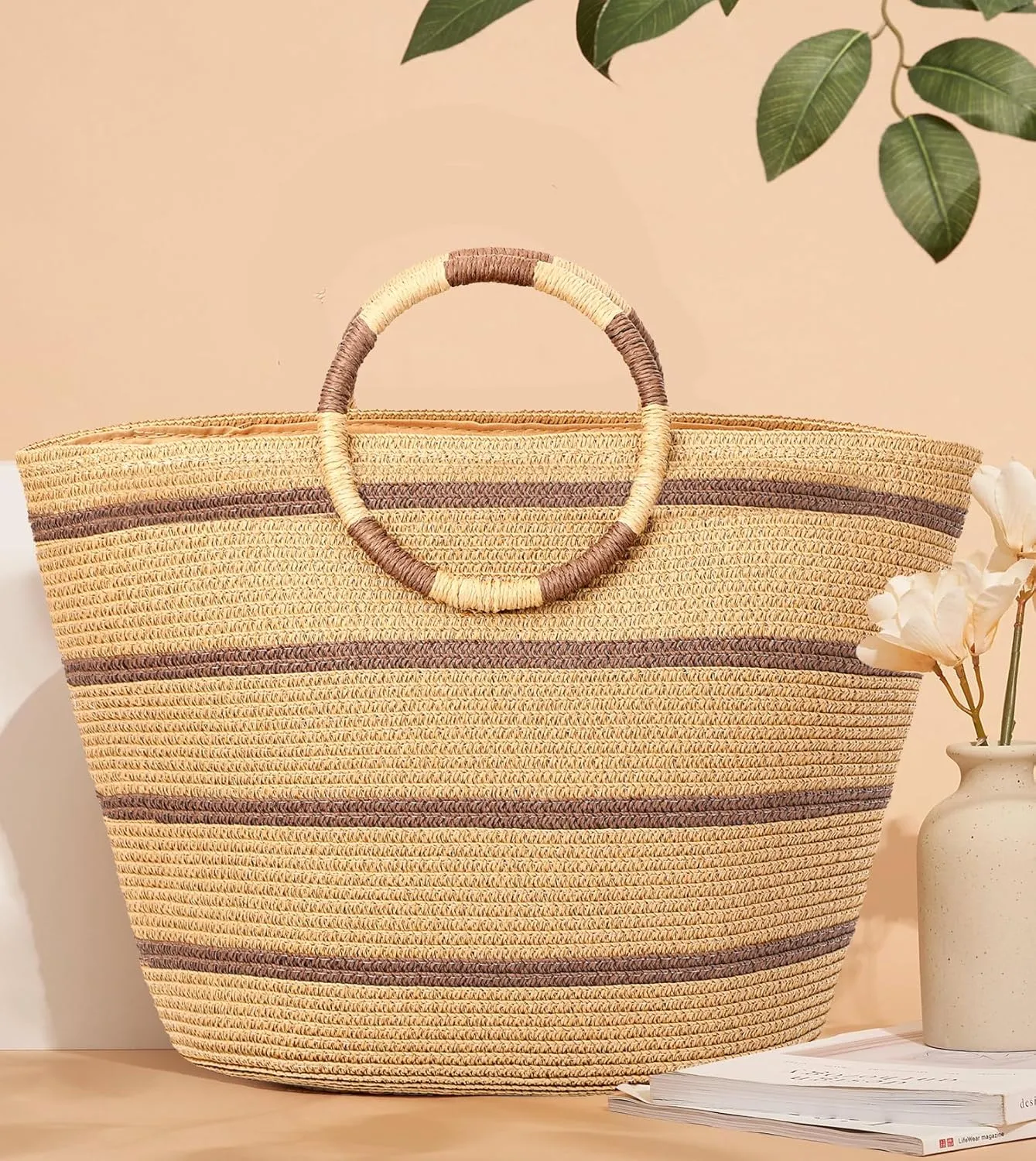 Beach Bags for Women Straw Tote Bag Summer Beach Bag Large Woven Straw Bag for Beach Vacation Holiday