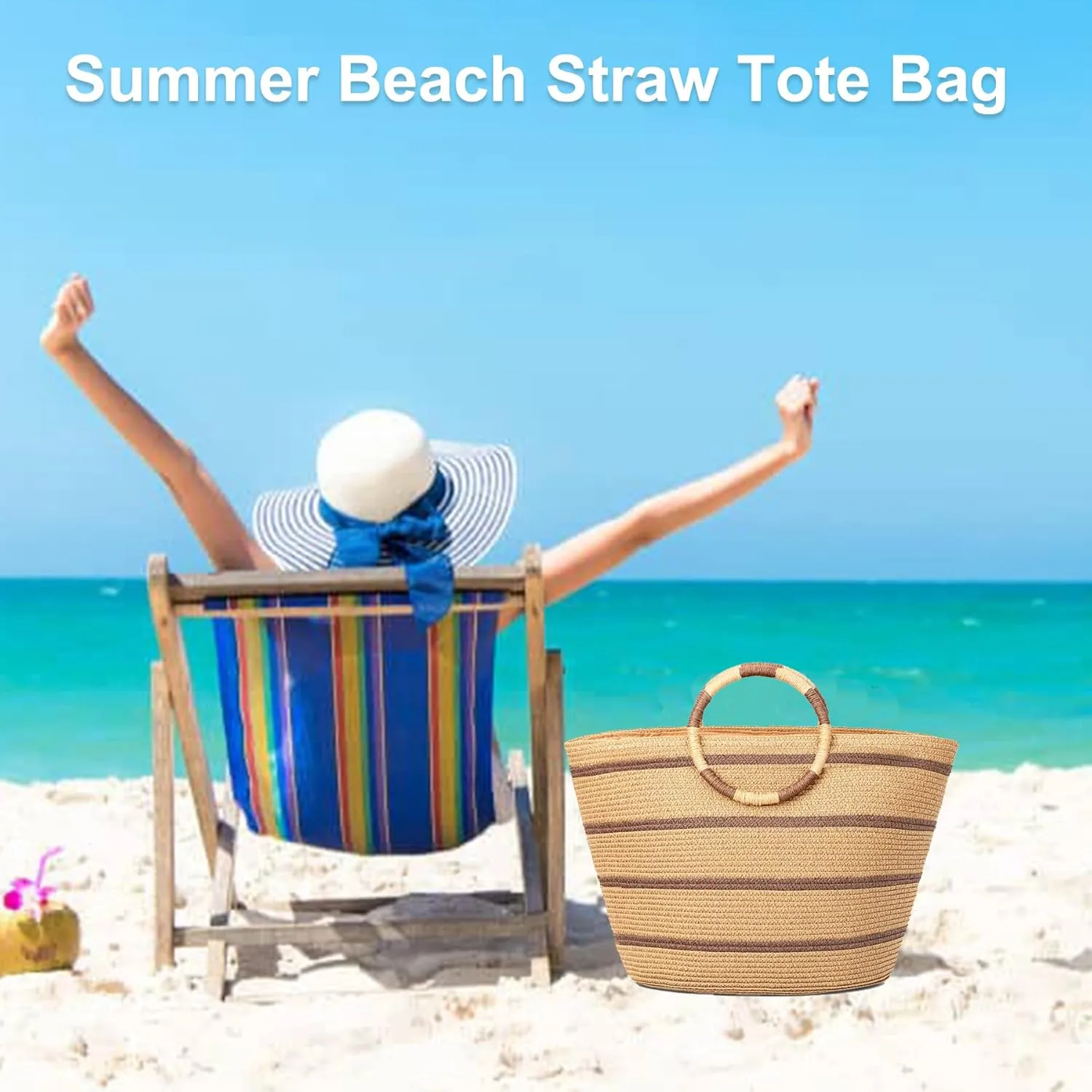 Beach Bags for Women Straw Tote Bag Summer Beach Bag Large Woven Straw Bag for Beach Vacation Holiday