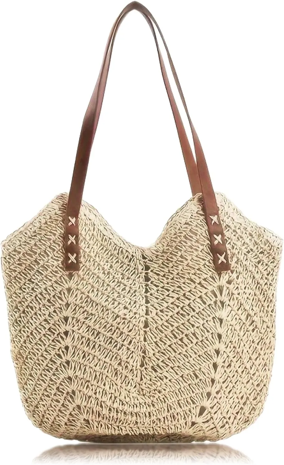 Beach Bags for Women with Zipper, Large Straw Bag Woven Tote Bag Straw Shoulder Bag for Summer Vocation