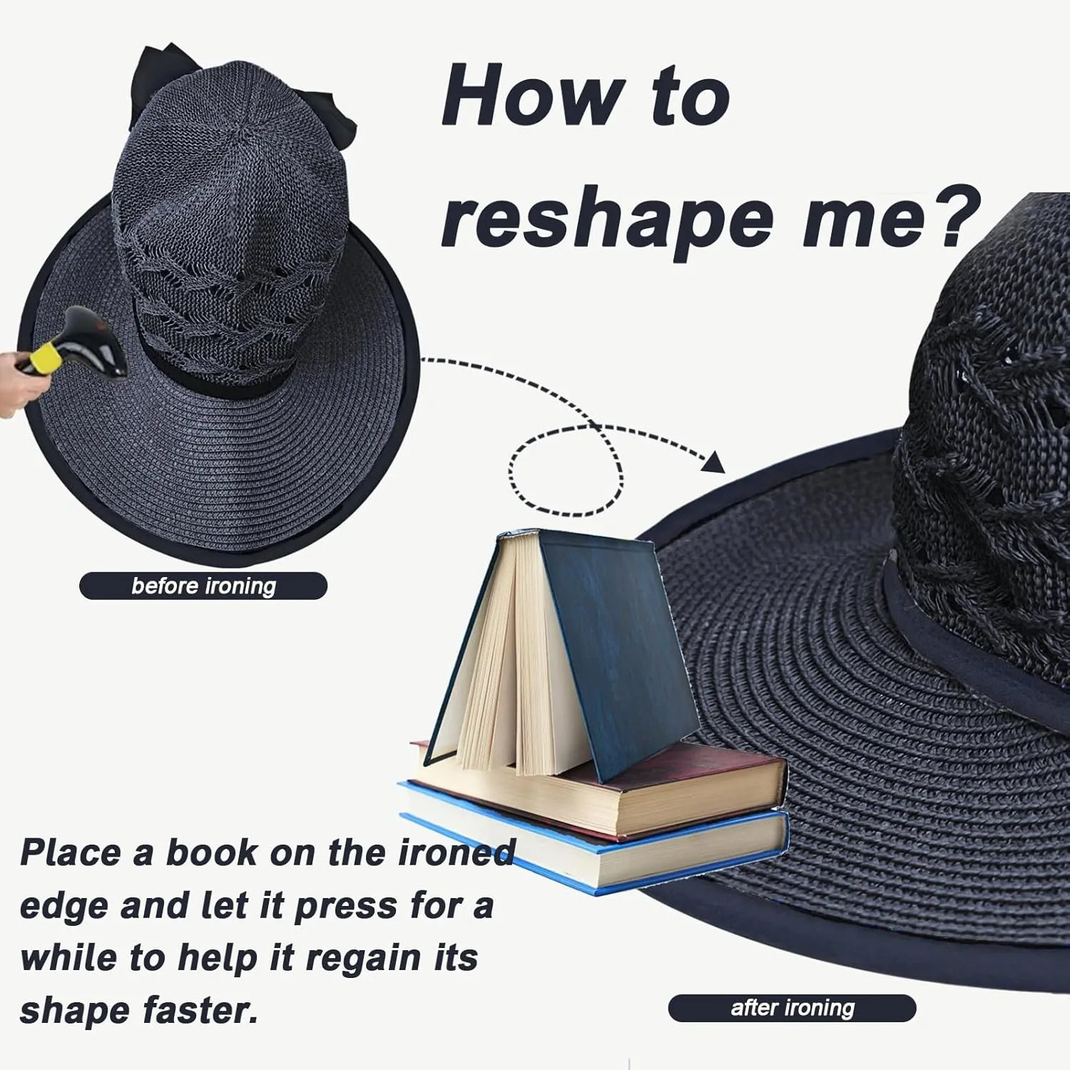 Beach Hats for Women, Straw Sun Hat Wide Brim Sun Hat Women Summer Hats for Women Sun Protection Packable 2024 Black