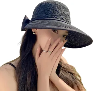 Beach Hats for Women, Straw Sun Hat Wide Brim Sun Hat Women Summer Hats for Women Sun Protection Packable 2024 Black
