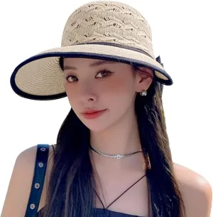 Beach Hats for Women, Straw Sun Hat Wide Brim Sun Hat Women Summer Hats for Women Sun Protection Packable 2024 Black