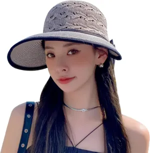 Beach Hats for Women, Straw Sun Hat Wide Brim Sun Hat Women Summer Hats for Women Sun Protection Packable 2024 Black