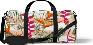 Beautiful Tropical Exotic Flowers Palm Leaves Sports Duffel Bag Travel Gym Tote Bags Lightweight Durable Shoulder Strap Waterproof Polyester Outside Mesh Pocket Overnight Trip Duffel Bag for Women Men