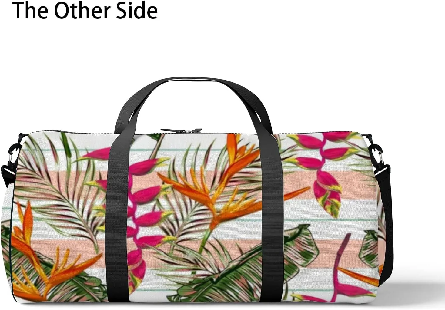 Beautiful Tropical Exotic Flowers Palm Leaves Sports Duffel Bag Travel Gym Tote Bags Lightweight Durable Shoulder Strap Waterproof Polyester Outside Mesh Pocket Overnight Trip Duffel Bag for Women Men