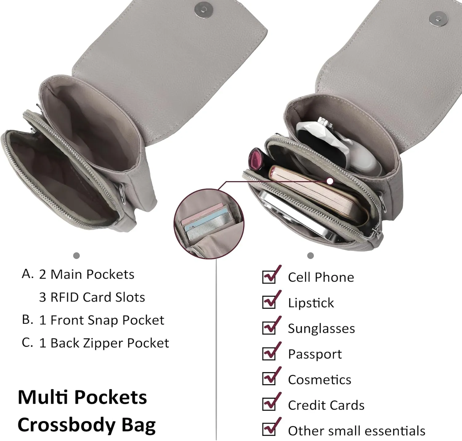 befen Genuine Leather Small Crossbody Bags for Women, Cell Phone Cross body Purse Bag with RFID Blocking Card Slots