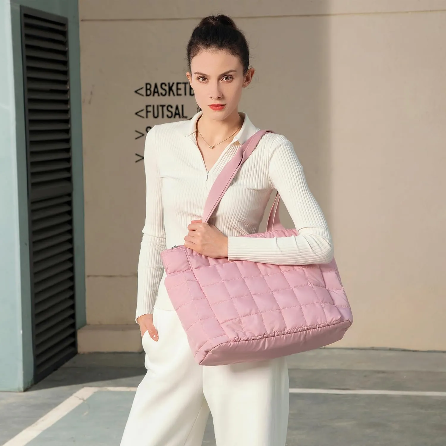 befen Laptop Tote Bag for Women Work, Travel Tote Bags Nurse Puffer Quilted Handbags, Lightweight Waterproof Beach Purse