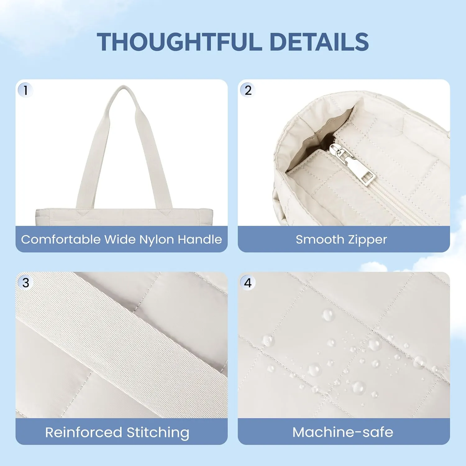 befen Laptop Tote Bag for Women Work, Travel Tote Bags Nurse Puffer Quilted Handbags, Lightweight Waterproof Beach Purse