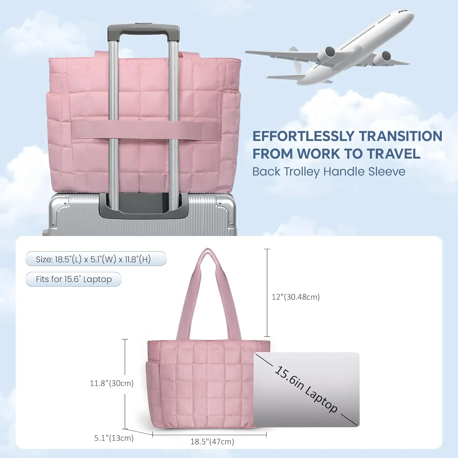 befen Laptop Tote Bag for Women Work, Travel Tote Bags Nurse Puffer Quilted Handbags, Lightweight Waterproof Beach Purse
