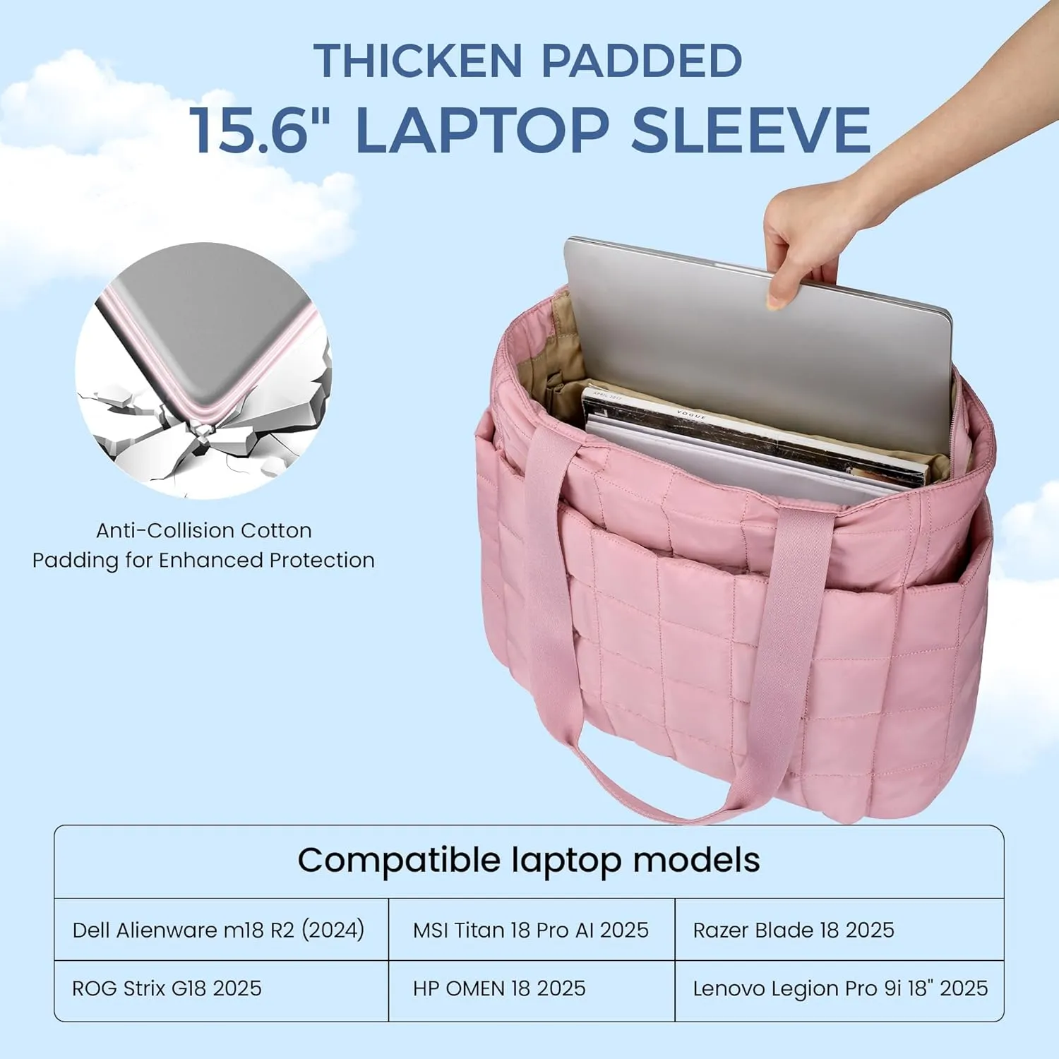 befen Laptop Tote Bag for Women Work, Travel Tote Bags Nurse Puffer Quilted Handbags, Lightweight Waterproof Beach Purse