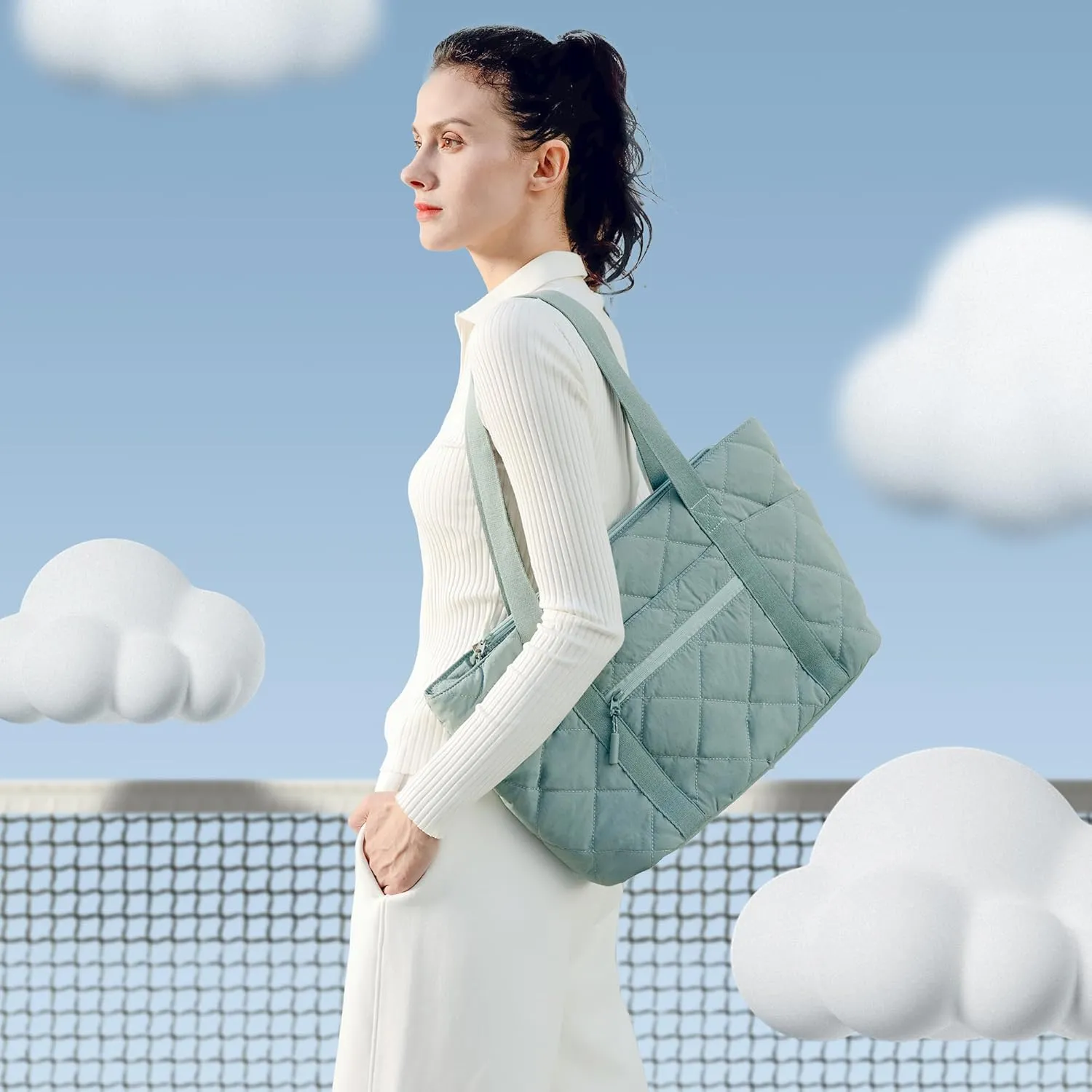 befen Laptop Tote Bag for Women Work, Travel Tote Bags Nurse Puffer Quilted Handbags, Lightweight Waterproof Beach Purse