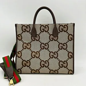 Beige Canvas Jumbo Resilient Gucci LA45362 GG Brown Bag Gucci Simple Tote