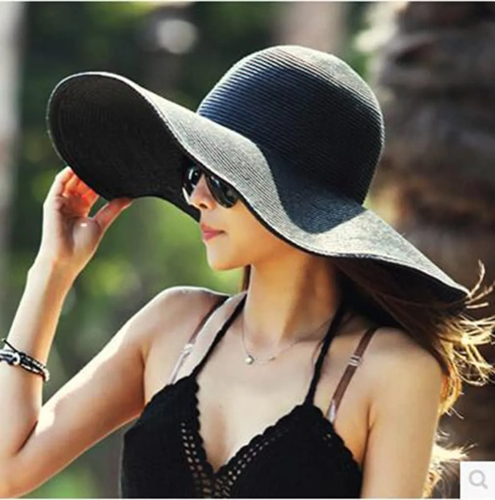 Big Beach Hats for Women Foldable Summer Wide Brim Packable Oversized Sun Hat Lady Girl Travel Straw Cap