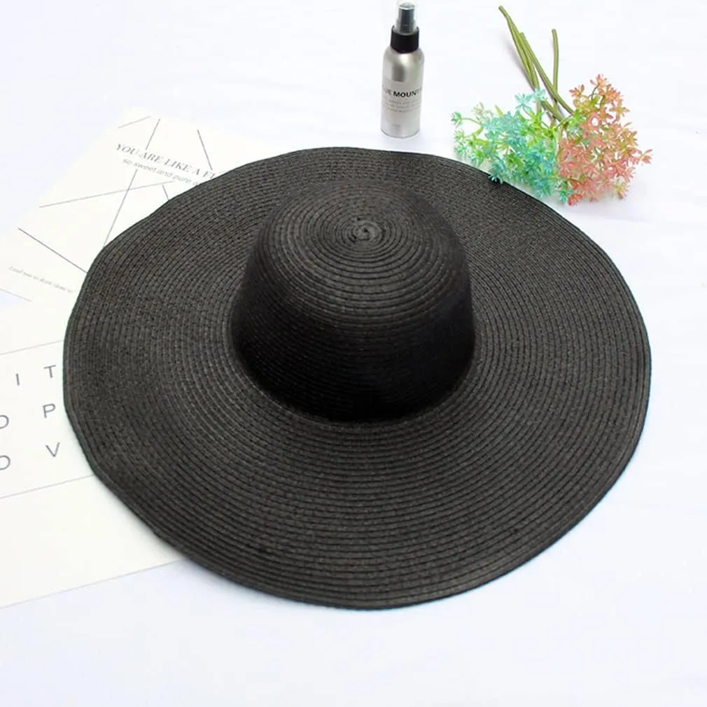 Big Beach Hats for Women Foldable Summer Wide Brim Packable Oversized Sun Hat Lady Girl Travel Straw Cap
