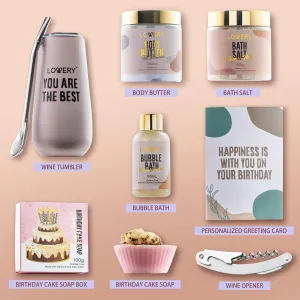 Birthday Gifts for Women, Wine Tumbler Happy Birthday Gifts for Her, Gifts for Mom, Relaxing Spa Gift Box, Gifts Basket Care Package, Gift Basket for Women, Presents for Mom, Best Friend