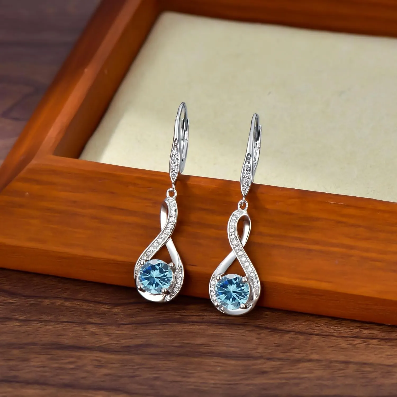 Birthstone Infinity Dangle Earrings for Women 925 Sterling Silver Infinity Leverback Earrings with Birthstone Jewelry Gifts Luxury Packaged