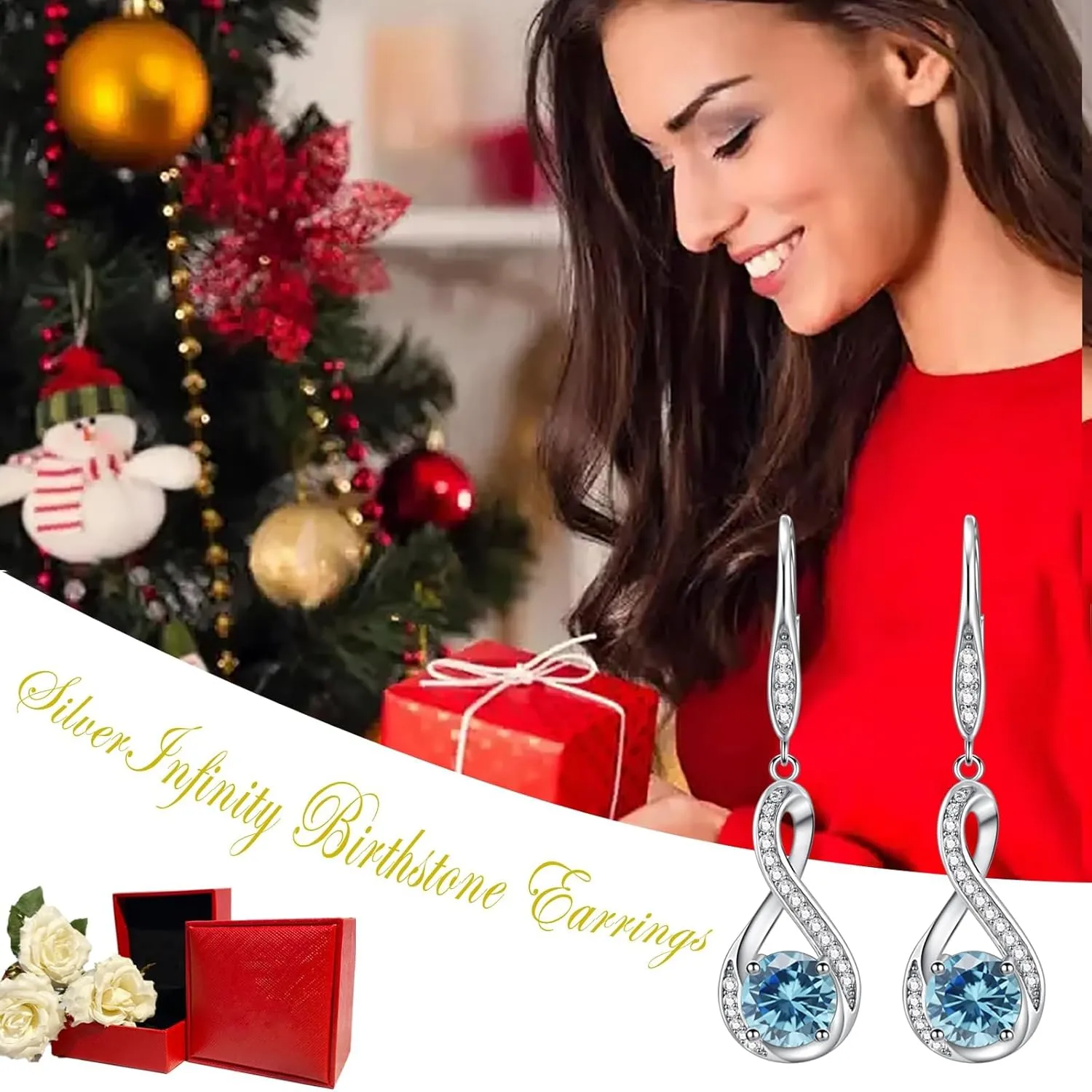 Birthstone Infinity Dangle Earrings for Women 925 Sterling Silver Infinity Leverback Earrings with Birthstone Jewelry Gifts Luxury Packaged