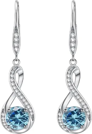 Birthstone Infinity Dangle Earrings for Women 925 Sterling Silver Infinity Leverback Earrings with Birthstone Jewelry Gifts Luxury Packaged