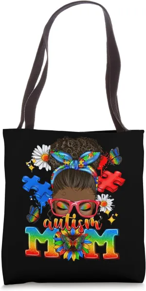 Black Afro American Autism Awareness Mom African Autism Tote Bag