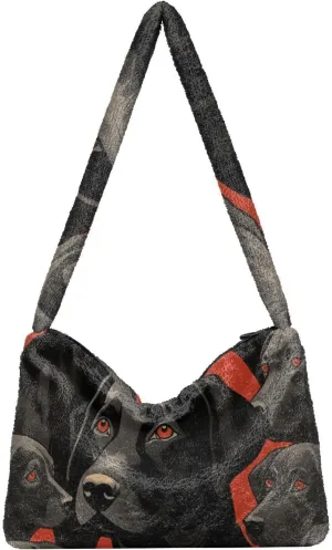 Black Dog on Retro Red Shoulder Tote Bag, Handbag with Zipper, Womens Outdoor Bag